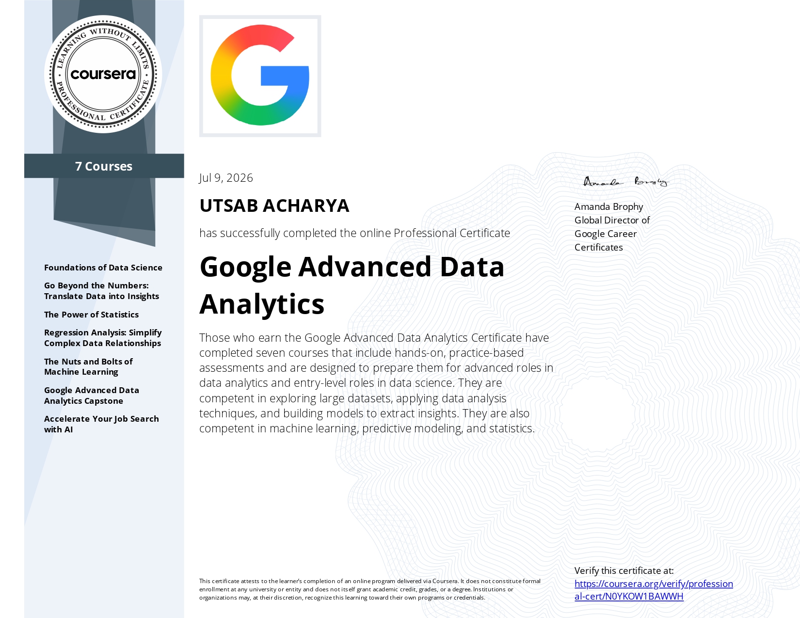 Google Advanced Data Analytics Professional Certificate